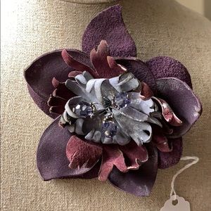 Leather Flower Hair Clip w/Swarovski center stems